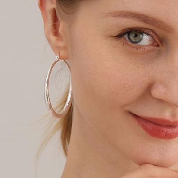 Sterling 925 Silver Hoop Earrings 50 mm nickel free sensitive ear safe - Picture 2 of 2